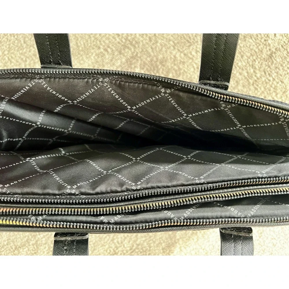 Steve Madden Black Quilted Laptop Work Satchel Bag Zip Detachable Strap Spacious